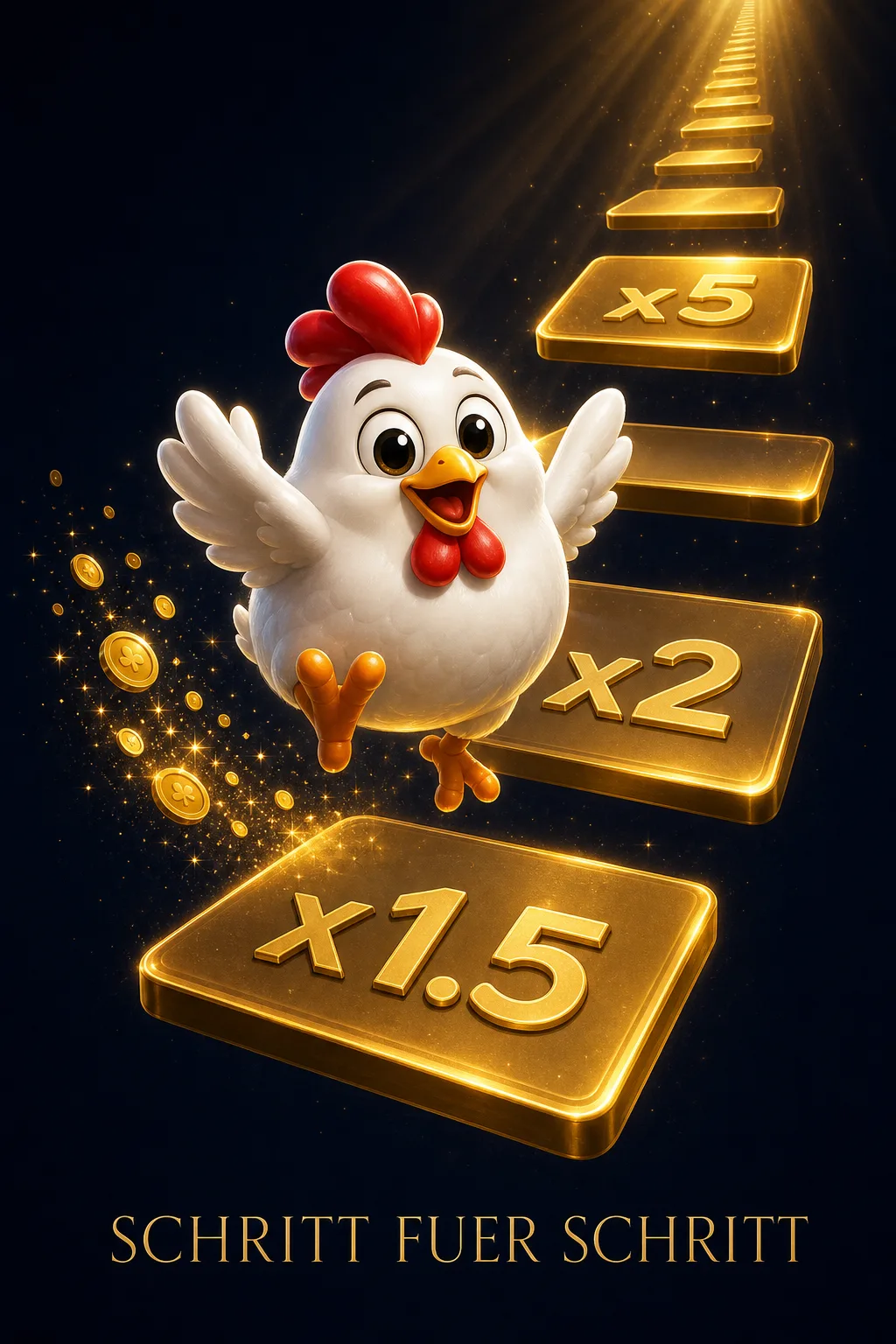 Chicken Road Screenshot - Huhn auf der Strasse mit Multiplikator x3,24 und Cash-Out-Button