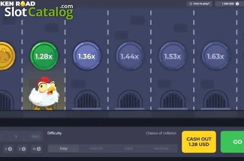 Chicken Road Screenshot 1 - laufende Runde bei 1,28x mit Cash-out-Option